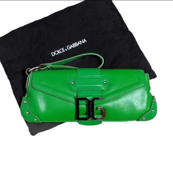 DOLCE & GABBANA Green Studded Clutch Wristlet Bag - Picture 1 of 14